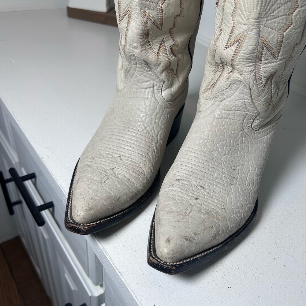 Rudel Vintage White Western Boots Women’s 7E Leather Cowboy Boots Made in Mexico - Picture 3 of 8